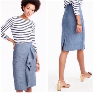J. Crew Blue Chambray Ruffle Pencil Skirt - Size 0